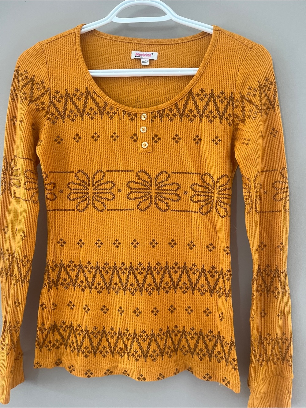Y2K waffle print mustard yellow Henley